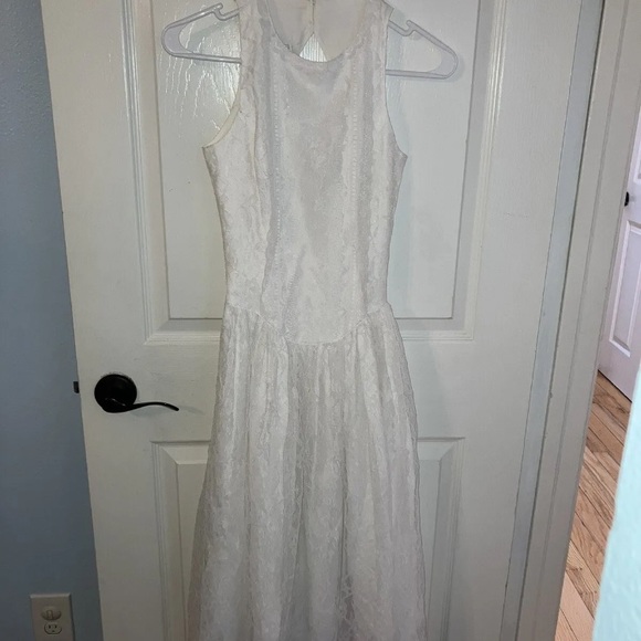 Gunne Sax Full Lace White Open Back Tea Length Dress Wedding Size 3 - Picture 10 of 11